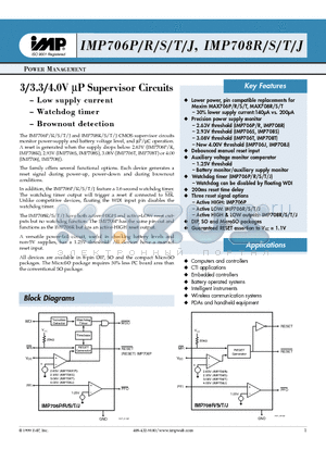 IMP706JCPA datasheet - 3/3.3/4.0V lP SUPERVISOR CIRCUITS
