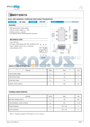 MMDT2907A datasheet - DUAL PNP GENERAL PURPOSE SWITCHING TRANSISTOR