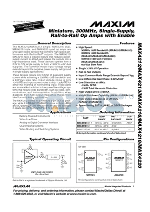 MAX4216ESA datasheet - Miniature, 300MHz, Single-Supply, Rail-to-Rail Op Amps with Enable