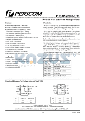 PI5A318AW datasheet - Precision Wide Bandwidth Analog Switches