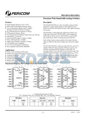 PI5A385A datasheet - Precision Wide Bandwidth Analog Switches