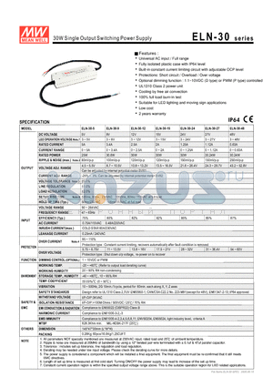 ELN-30 datasheet - 30W Single Output Switching Power Supply