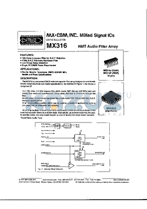 MX316 datasheet - NMT AUDIO FILTER ARRAY