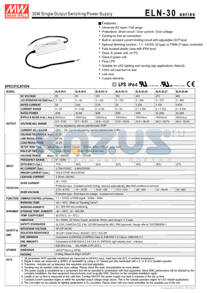 ELN-30-12 datasheet - 30W Single Output Switching Power Supply