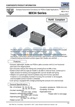 MX34 datasheet - Compact Automotive Connectors for PCB-to-Cable Applications