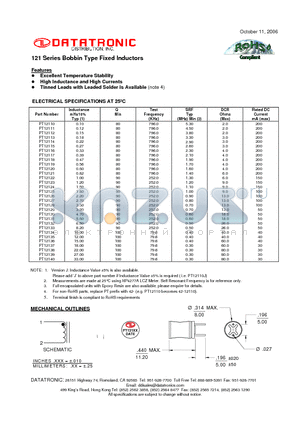 PT12118 datasheet - Bobbin Type Fixed Inductors