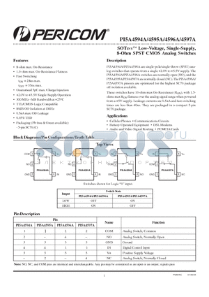 PI5A4594A datasheet - SOTINY Low-Voltage, Single-Supply, 8-Ohm SPST CMOS Analog Switches