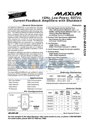 MAX4228EUB datasheet - 1GHz, Low-Power, SOT23, Current-Feedback Amplifiers with Shutdown