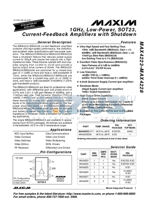 MAX4224 datasheet - 1GHz, Low-Power, SOT23, Current-Feedback Amplifiers with Shutdown