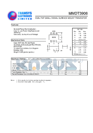 MMDT3906 datasheet - DUAL PNP SMALL SIGNAL SURFACE MOUNT TRANSISTOR