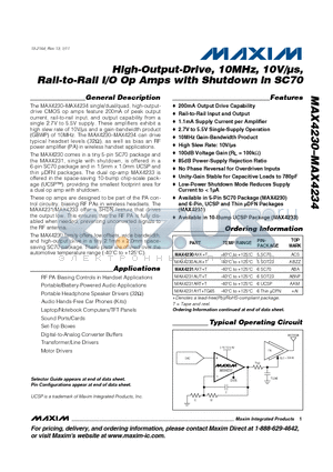 MAX4230_11 datasheet - High-Output-Drive, 10MHz, 10V/ls, Rail-to-Rail I/O Op Amps with Shutdown in SC70