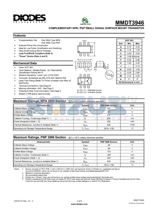 MMDT3946_2 datasheet - COMPLEMENTARY NPN / PNP SMALL SIGNAL SURFACE MOUNT TRANSISTOR