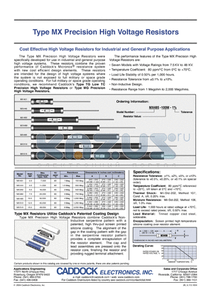 MX440 datasheet - PRECISION HIGH VOLTAGE RESISTORS