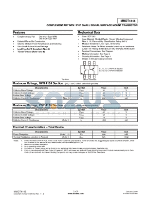 MMDT4146_09 datasheet - COMPLEMENTARY NPN / PNP SMALL SIGNAL SURFACE MOUNT TRANSISTOR