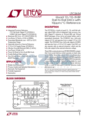 LTC2634-HMI8 datasheet - Quad 12-/10-/8-Bit Rail-to-Rail DACs with 10ppm/`C Reference