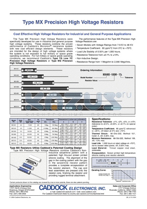 MX485 datasheet - PRECISION HIGH VOLTAGE RESISTORS