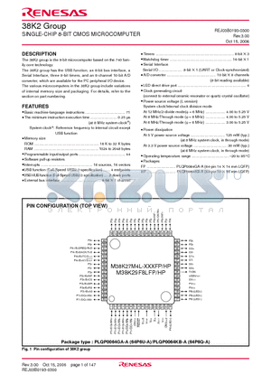 M38K20FBL-XXXHP datasheet - SINGLE-CHIP 8-BIT CMOS MICROCOMPUTER