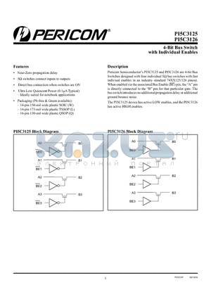 PI5C3125Q datasheet - 4-Bit Bus Switch with Individual Enables