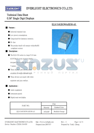 ELS-316USOWA datasheet - 0.36 Single Digit Displays