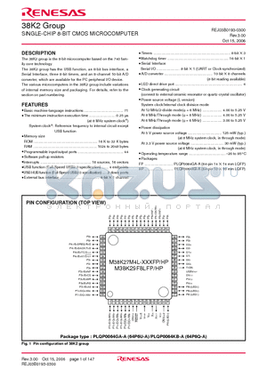 M38K20F9L-XXXFP datasheet - SINGLE-CHIP 8-BIT CMOS MICROCOMPUTER