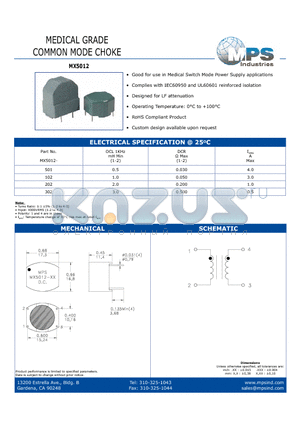 MX5012-102 datasheet - MEDICAL GRADE COMMON MODE CHOKE