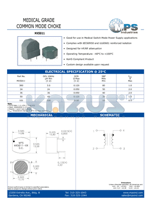 MX5011-3R0 datasheet - MEDICAL GRADE COMMON MODE CHOKE