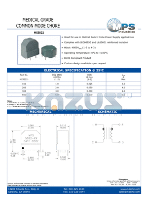 MX5022-302 datasheet - MEDICAL GRADE COMMON MODE CHOKE