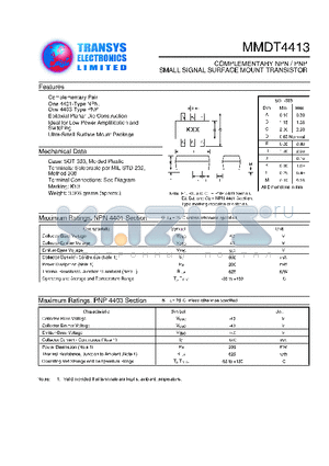 MMDT4413 datasheet - COMPLEMENTARY NPN/PNP SMALL SIGNAL SURFACE MOUNT TRANSISTOR