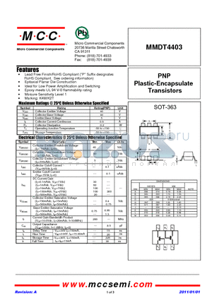 MMDT4403_11 datasheet - PNP Plastic-Encapsulate Transistors