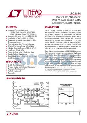 LTC2634CMSE-HMX10 datasheet - Quad 12-/10-/8-Bit Rail-to-Rail DACs with 10ppm/`C Reference