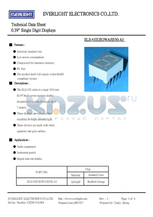 ELS-432USOWA datasheet - 0.39 Single Digit Displays