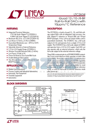 LTC2634CMSE-HMX8 datasheet - Quad 12-/10-/8-Bit Rail-to-Rail DACs with 10ppm/`C Reference