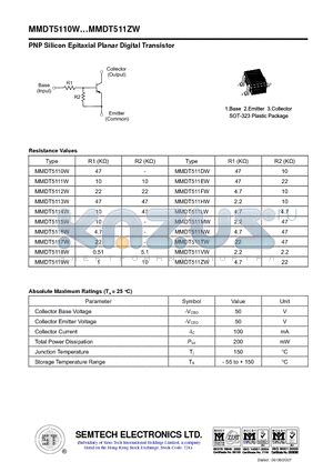 MMDT5119W datasheet - PNP Silicon Epitaxial Planar Digital Transistor