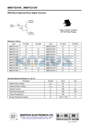 MMDT5212W datasheet - NPN Silicon Epitaxial Planar Digital Transistor