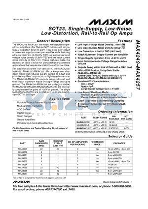 MAX4249ESD datasheet - SOT23, Single-Supply, Low-Noise, Low-Distortion, Rail-to-Rail Op Amps