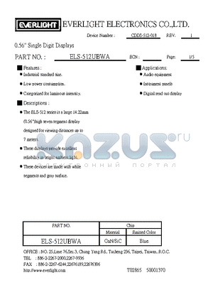 ELS-512UBWA datasheet - 0.56 Single Digit Displays