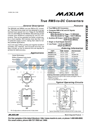 MX536A datasheet - True RMS-to-DC Converters