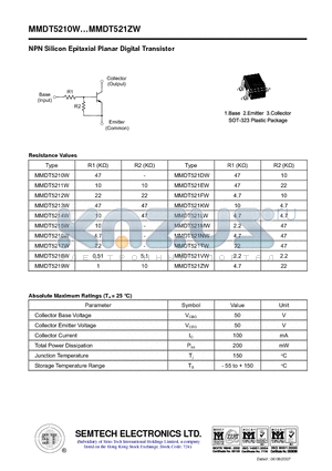 MMDT5210W datasheet - NPN Silicon Epitaxial Planar Digital Transistor