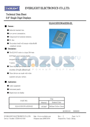 ELS-815SYGWA datasheet - 0.8 Single Digit Displays