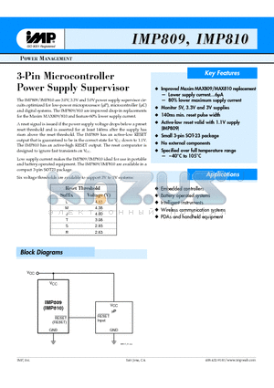 IMP809LEUR-T datasheet - 3-Pin Microcontroller Power Supply Supervisor