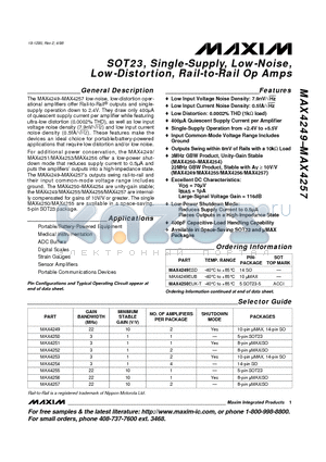 MAX4253 datasheet - SOT23, Single-Supply, Low-Noise, Low-Distortion, Rail-to-Rail Op Amps