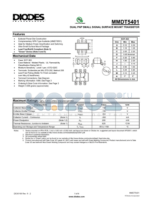 MMDT5401 datasheet - DUAL PNP SMALL SIGNAL SURFACE MOUNT TRANSISTOR