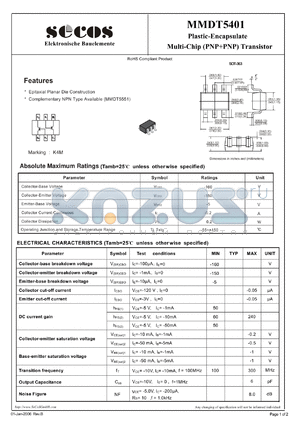 MMDT5401 datasheet - Multi-Chip (PNPPNP) Transistor