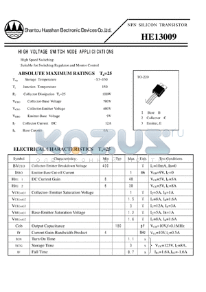 HE13009 datasheet - HIGH VOLTAGE SWITCH MODE APPLICICATIONS