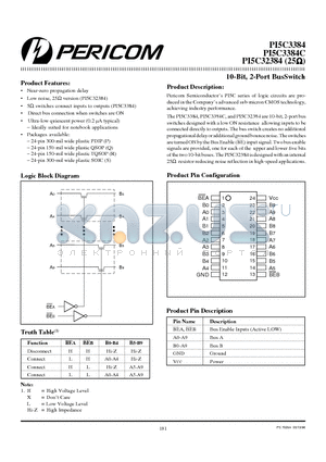 PI5C3384 datasheet - 10-Bit, 2-Port BusSwitch