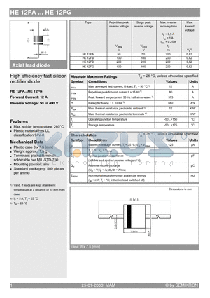 HE12FG datasheet - High efficiency fast silicon rectifier diode