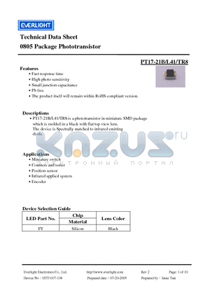 PT17-21B datasheet - Phototransistor