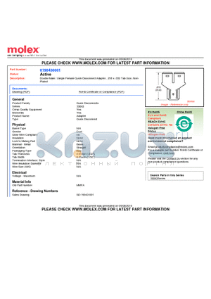 MMFA datasheet - Double Male / Single Female Quick Disconnect Adapter, .250 x .032 Tab Size, NonPlated