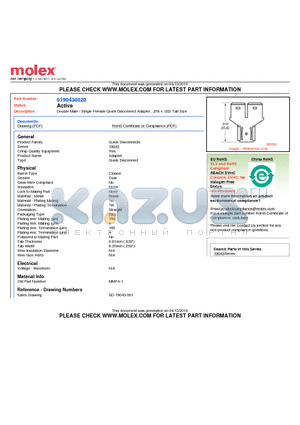 MMFA-1 datasheet - Double Male / Single Female Quick Disconnect Adapter, .250 x .032 Tab Size