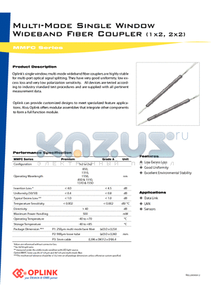 MMFC1150A0011 datasheet - Multi-Mode Single Window Wideband Fiber Coupler